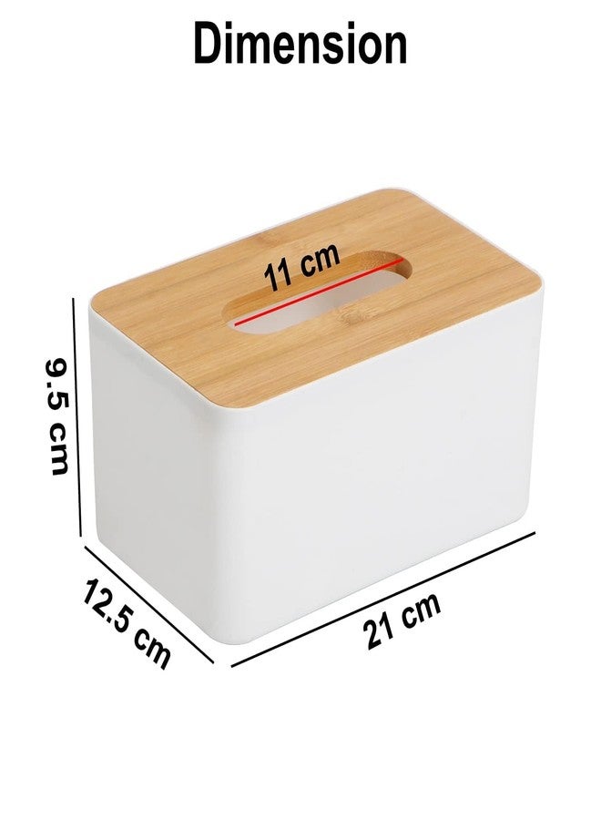 Topinon Bamboo Cover Plastic Tissue Box Holder | Tissue Paper Holder Box Case | Tissue Holder Dispenser Organizer for Car Decor Home, 21x12.5x9.5 cm - Image 5